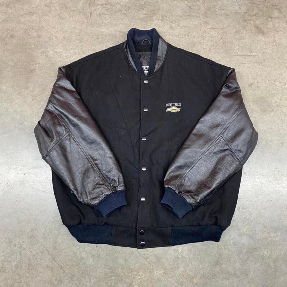 Men's Vintage Chevy Trucks‎ leather black varsity jacket Size XXL